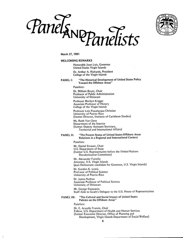 Proceedings: Conference on Recent Developments in United States - Offshore Areas Relations (March 1982) - Page 8