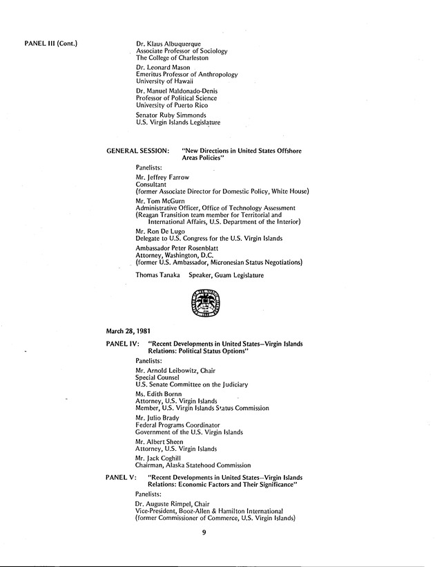 Proceedings: Conference on Recent Developments in United States - Offshore Areas Relations (March 1982) - Page 9