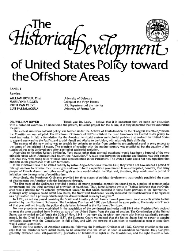 Proceedings: Conference on Recent Developments in United States - Offshore Areas Relations (March 1982) - Page 13