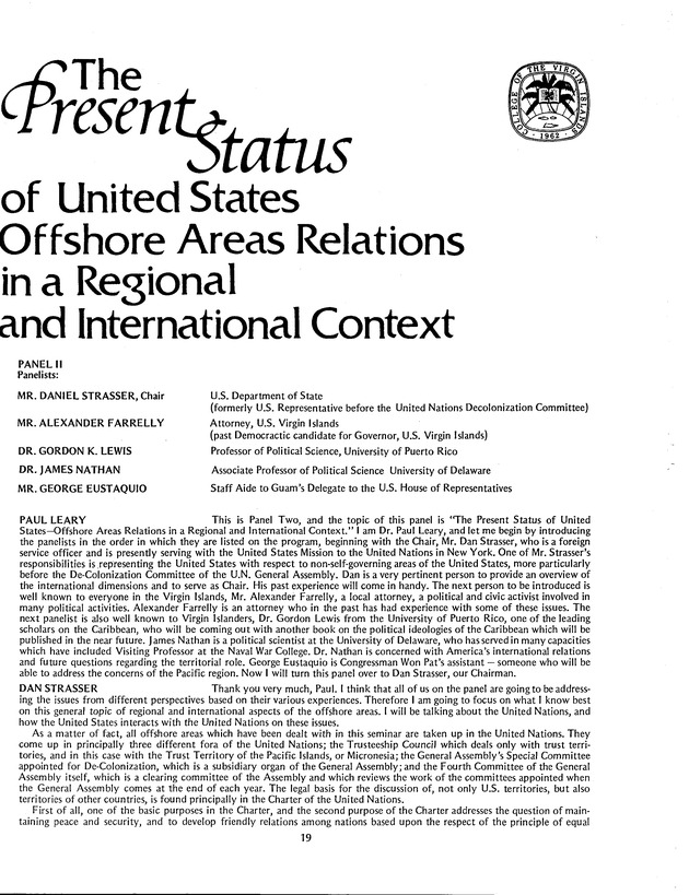 Proceedings: Conference on Recent Developments in United States - Offshore Areas Relations (March 1982) - Page 19