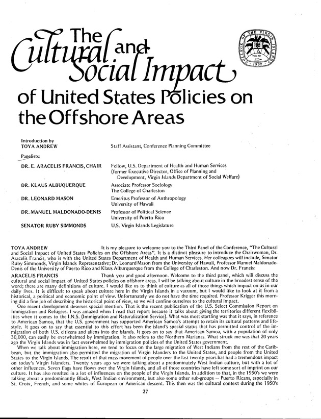 Proceedings: Conference on Recent Developments in United States - Offshore Areas Relations (March 1982) - Page 27