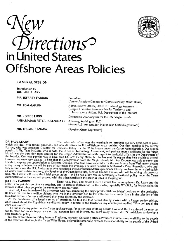 Proceedings: Conference on Recent Developments in United States - Offshore Areas Relations (March 1982) - Page 43