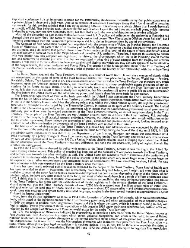 Proceedings: Conference on Recent Developments in United States - Offshore Areas Relations (March 1982) - Page 47