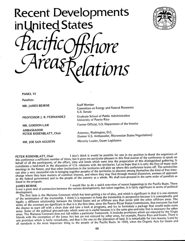 Proceedings: Conference on Recent Developments in United States - Offshore Areas Relations (March 1982) - Page 66