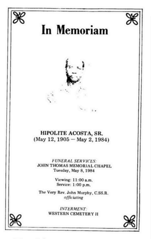 Funeral Booklet for Hipolite Acosta, Sr. - Page 1