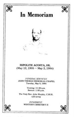 Funeral Booklet for Hipolite Acosta, Sr.