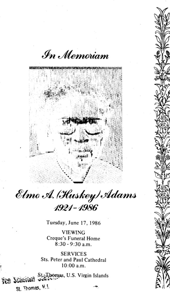 Funeral Booklet for Elmo Augustus Adams - Page 1