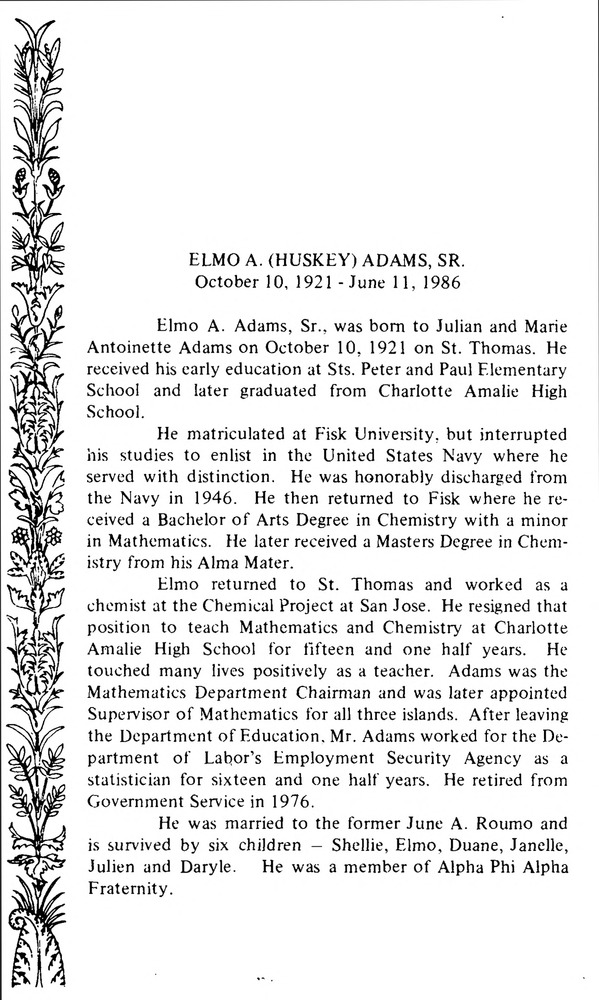 Funeral Booklet for Elmo Augustus Adams - Page 2