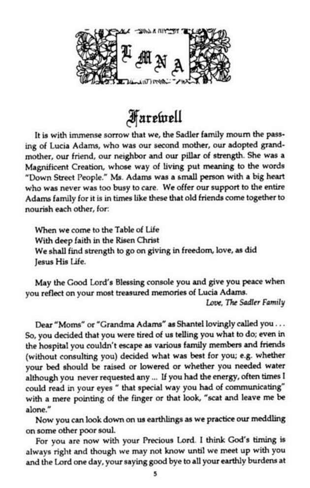 Funeral Booklet for Lucia Mercedes Norman Adams - Page 5