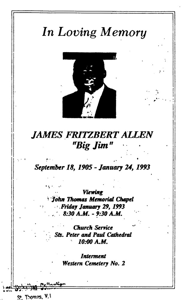 Funeral Booklet for James Fritzbert Allen - Page 1