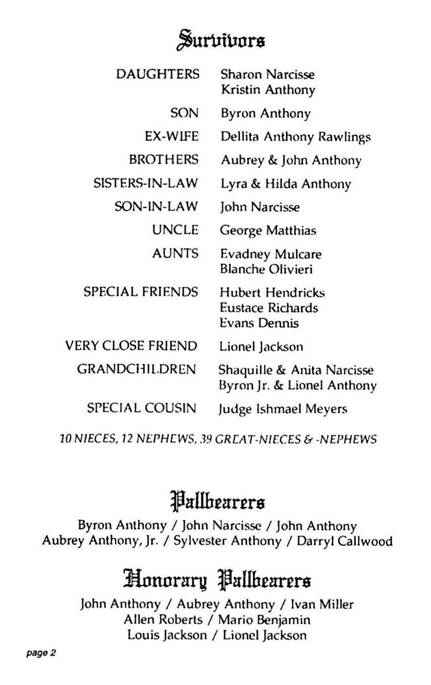 Funeral Booklet for Henry Arnold Anthony - Page 2