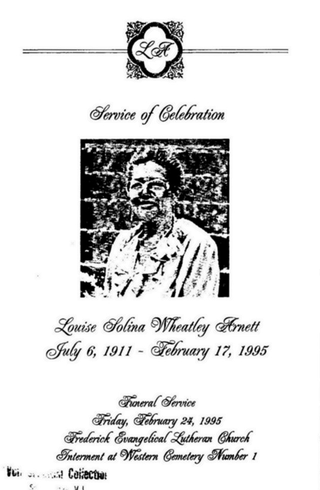 Funeral Booklet for Louise Solina Wheatley Arnett - Page 1