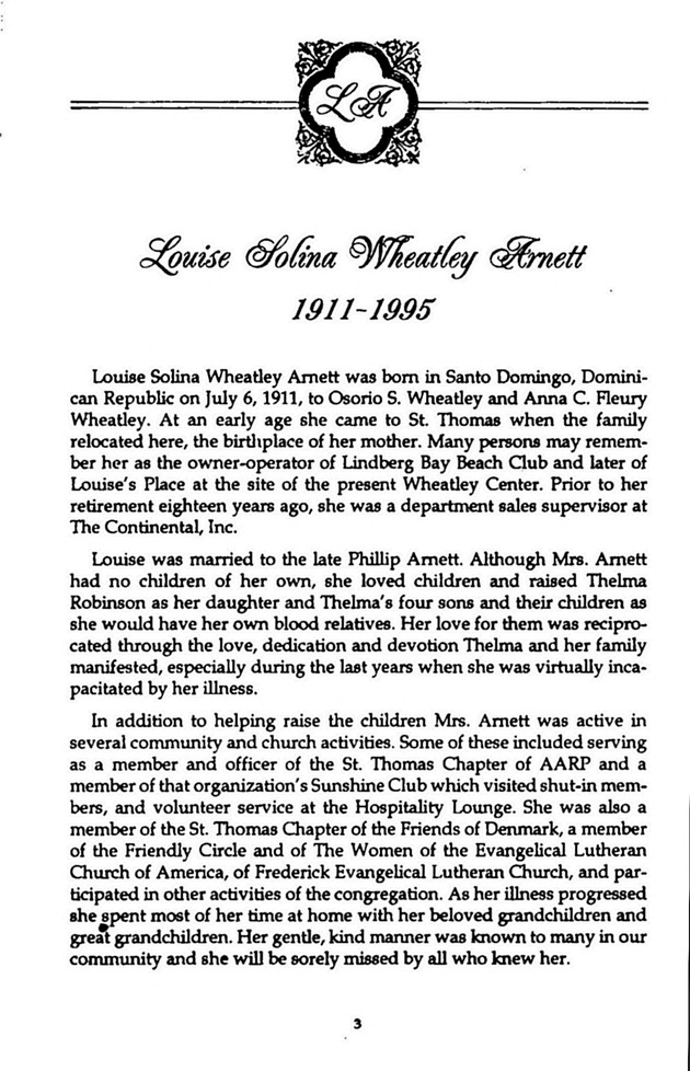 Funeral Booklet for Louise Solina Wheatley Arnett - Page 3