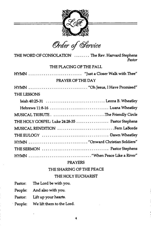 Funeral Booklet for Louise Solina Wheatley Arnett - Page 4