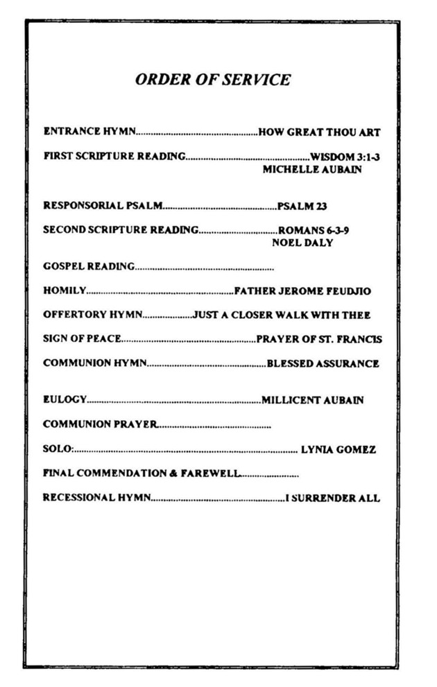 Funeral Booklet for John Napoleon Aubain - Page 3