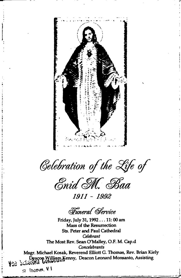 Funeral Booklet for Enid M. Baa - Page 1