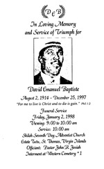 Funeral Booklet for David Emanuel Baptiste