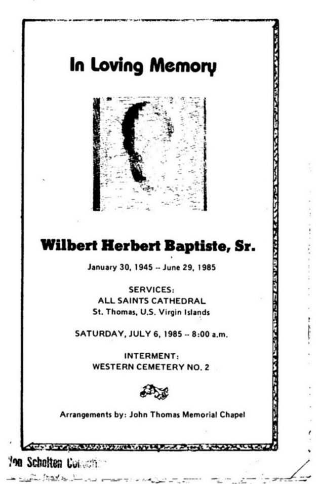 Funeral Booklet for Herbert Wilbert Baptiste, Sr. - Page 1