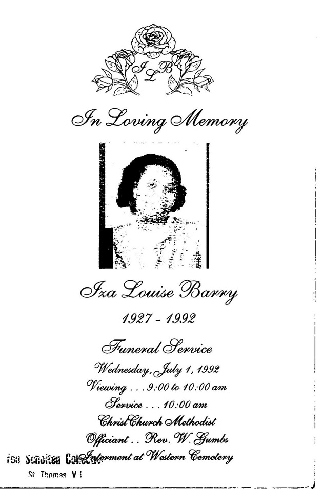 Funeral Booklet for Iza Louise Barry - Page 1