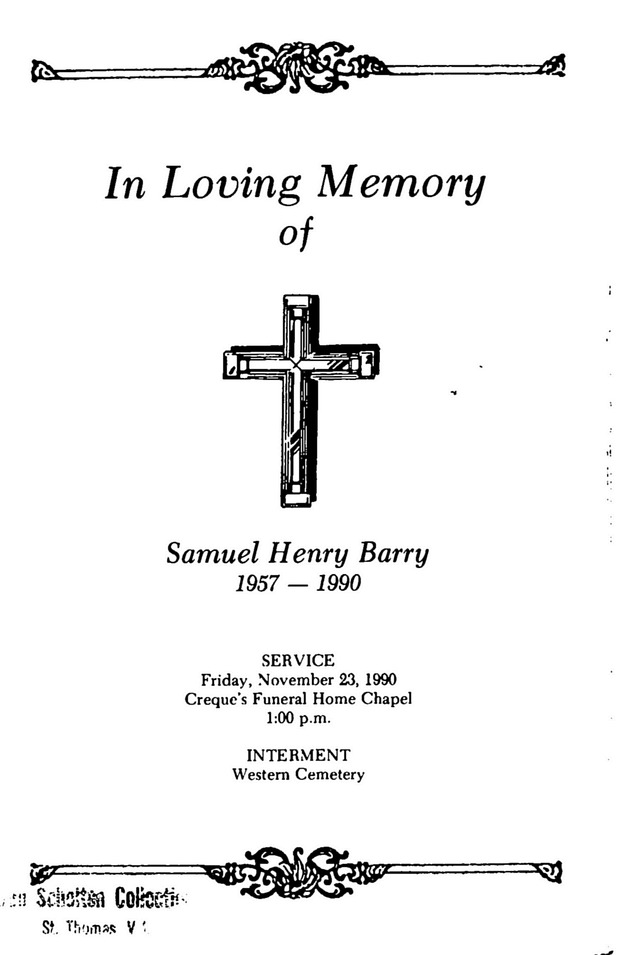 Funeral Booklet for Samuel Henry Barry - Page 1