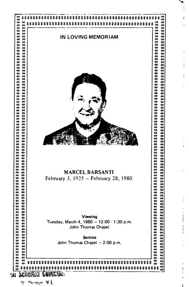 Funeral Booklet for Marcel Barsanti - Page 1