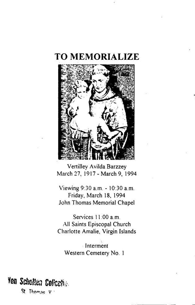 Funeral Booklet for Vertilley Avilda Barzzey - Page 1