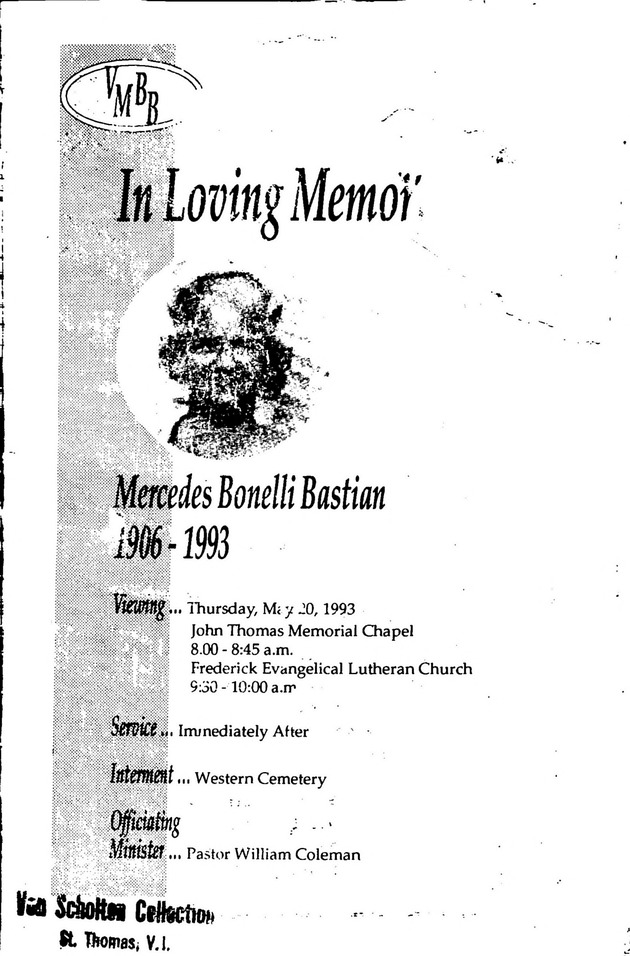 Funeral Booklet for Mercedes Bonelli Bastian - Page 1