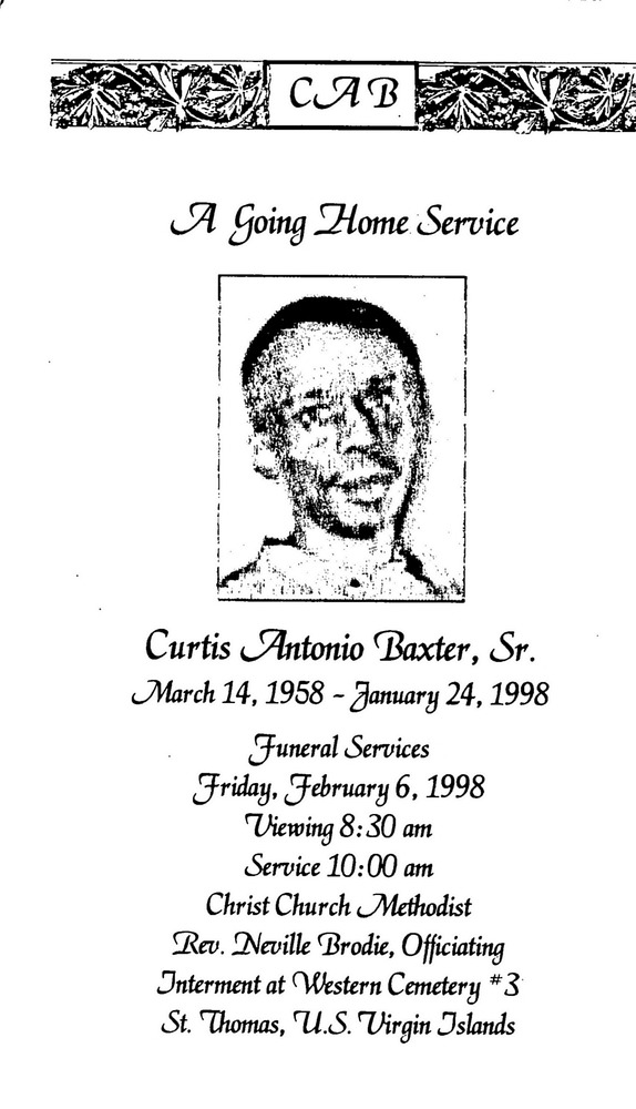 Funeral Booklet for Curtis Antonio Baxter, Sr. - Page 1