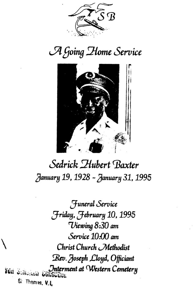 Funeral Booklet for Sedrick Hubert Baxter - Page 1