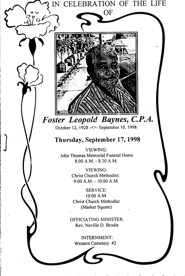 Funeral Booklet for Foster Leopold Baynes - Page 1