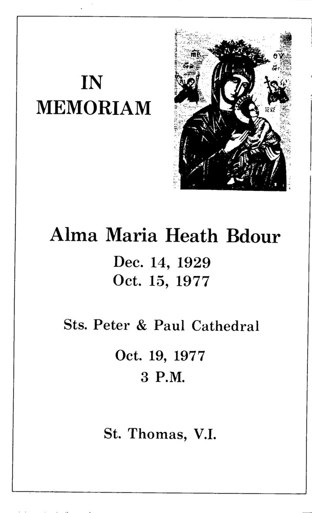 Funeral Booklet for Alma Maria Heath Bdour - Page 1