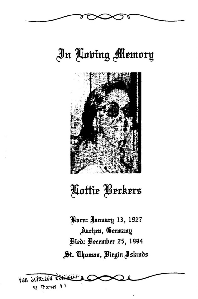 Funeral Booklet for Lottie Beckers - Page 1