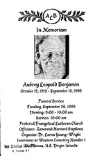 Funeral Booklet for Aubrey Leopold Benjamin