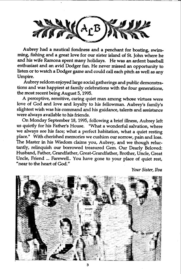 Funeral Booklet for Aubrey Leopold Benjamin - Page 3