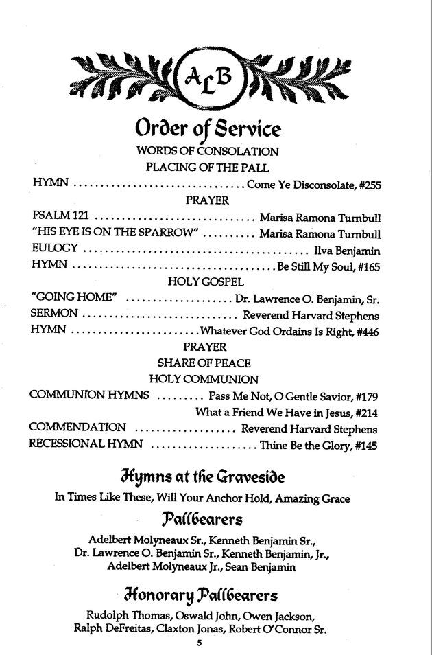 Funeral Booklet for Aubrey Leopold Benjamin - Page 5