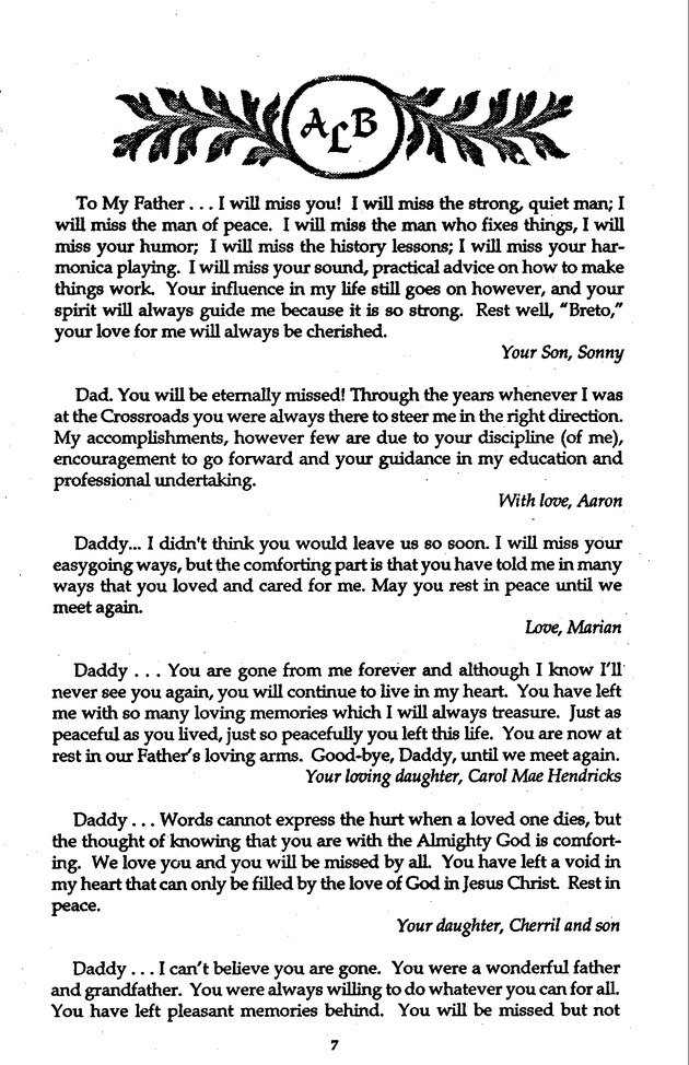 Funeral Booklet for Aubrey Leopold Benjamin - Page 7