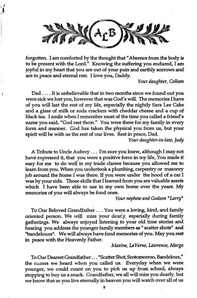 Funeral Booklet for Aubrey Leopold Benjamin - Page 10