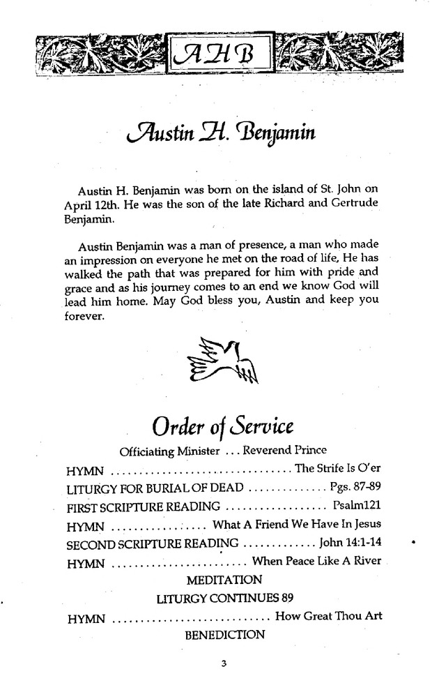 Funeral Booklet for Austin H Benjamin - Page 2