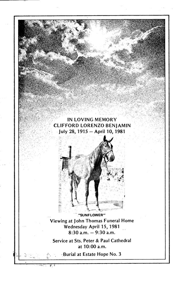 Funeral Booklet for Clifford Lorenzo Benjamin, Sr. - Page 1