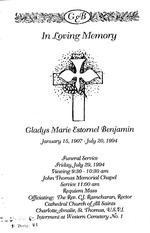 Funeral Booklet for Gladys Marie Estornel Benjamin