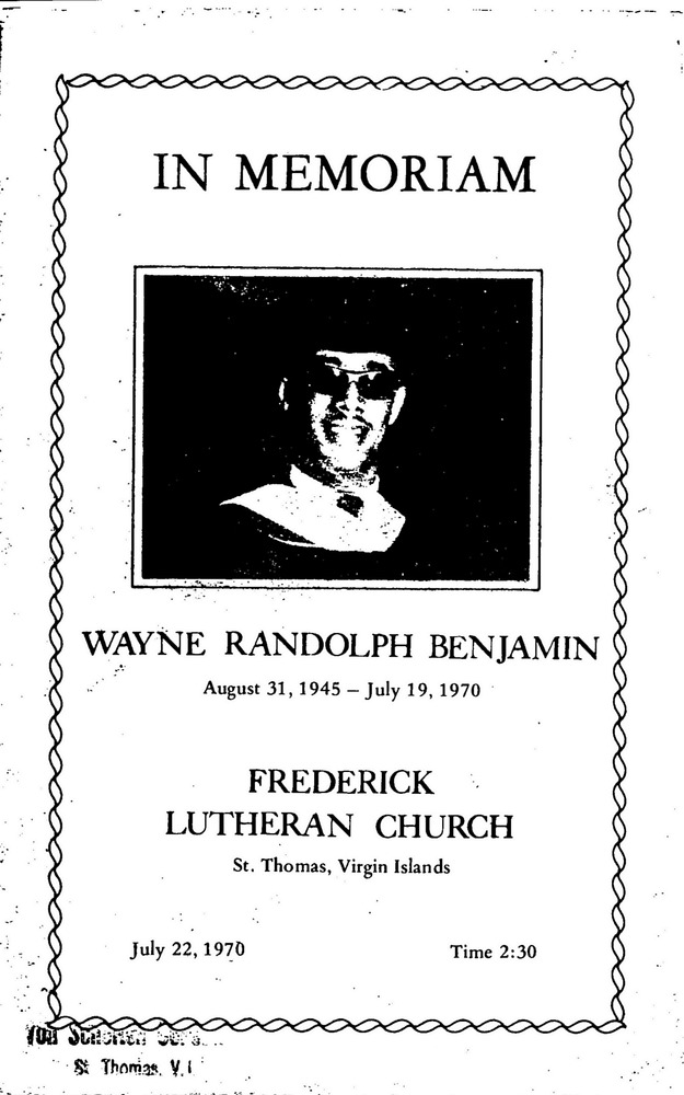 Funeral Booklet for Wayne Randolph Benjamin - Page 1