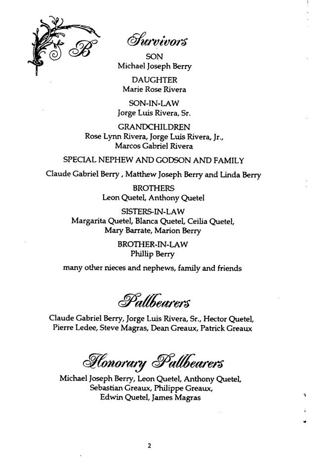 Funeral Booklet for Anne Florina Berry - Page 1