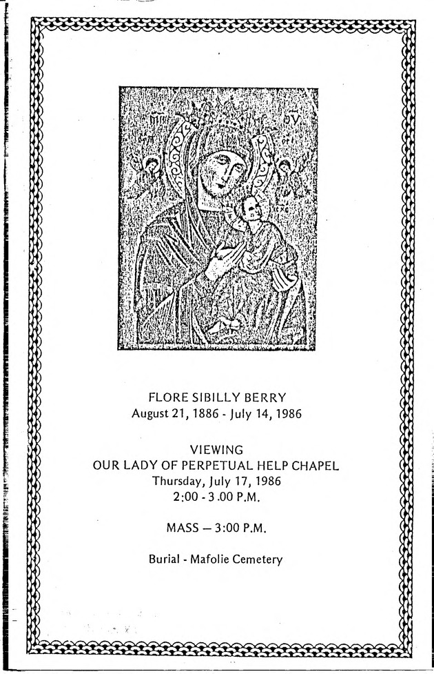 Funeral Booklet for Flore Sibilly Berry - Page 1