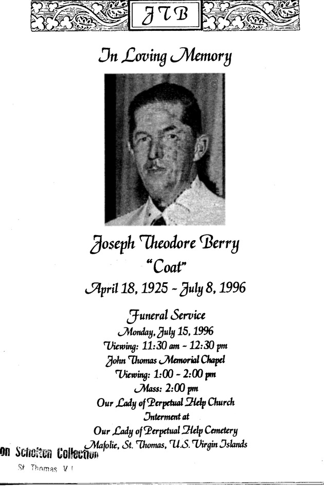 Funeral Booklet for Joseph Theodore Berry - Page 1