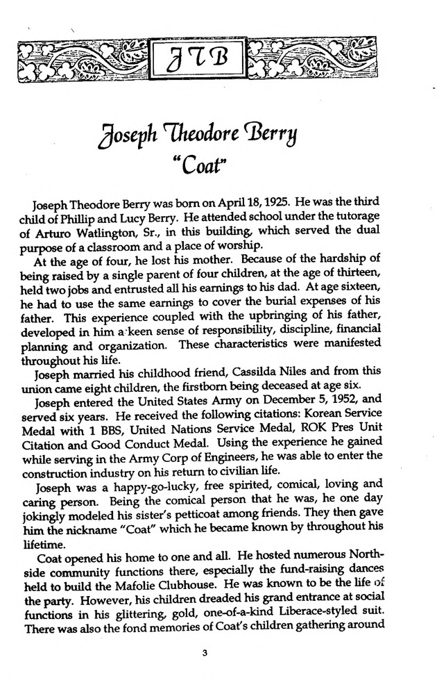 Funeral Booklet for Joseph Theodore Berry - Page 3