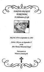 Funeral Booklet for Dortha Hackett Berryman