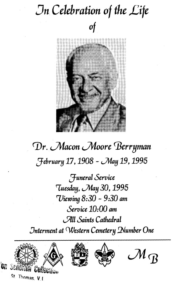 Funeral Booklet for Macon Moore Berryman, Dr. - Page 1