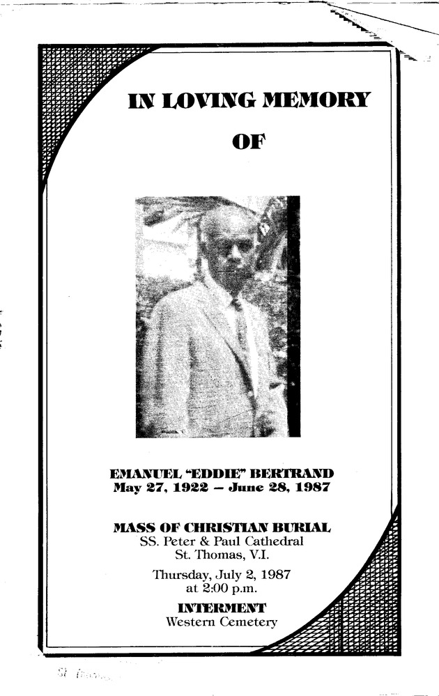 Funeral Booklet for Emanuel A. Bertrand - Page 1