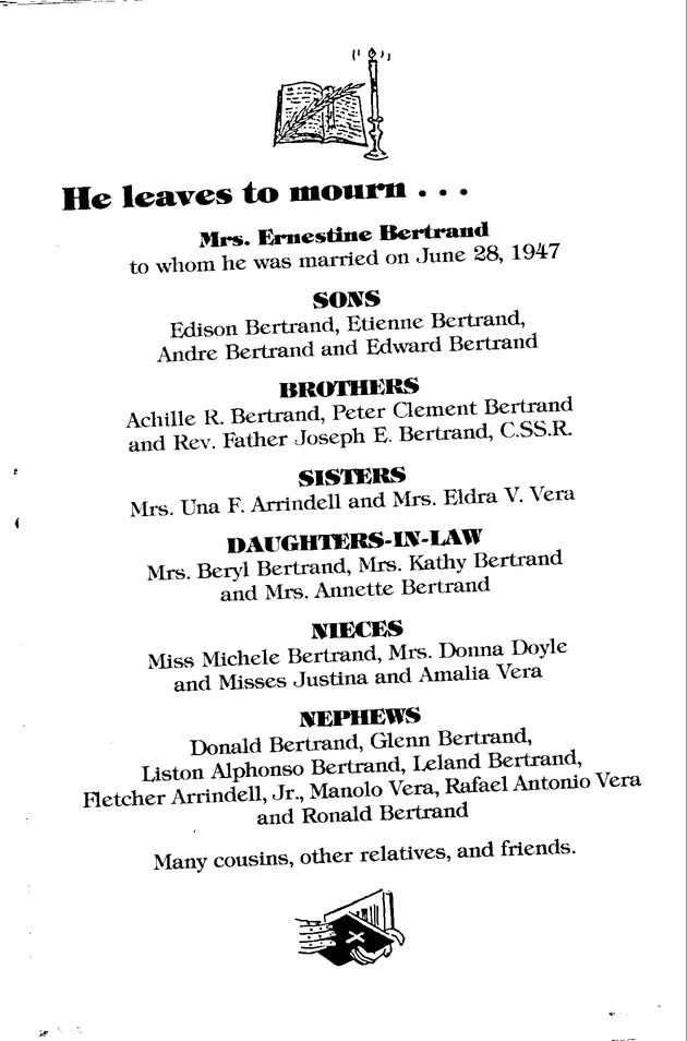 Funeral Booklet for Emanuel A. Bertrand - Page 2