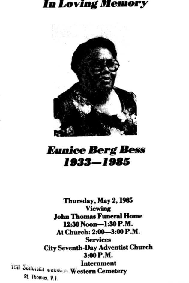 Funeral Booklet for Eunice Berg Bess - Page 1